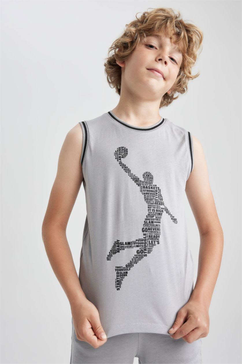 أولاد رمادي طقم ولادي شورت وفانيلة - قطعتين