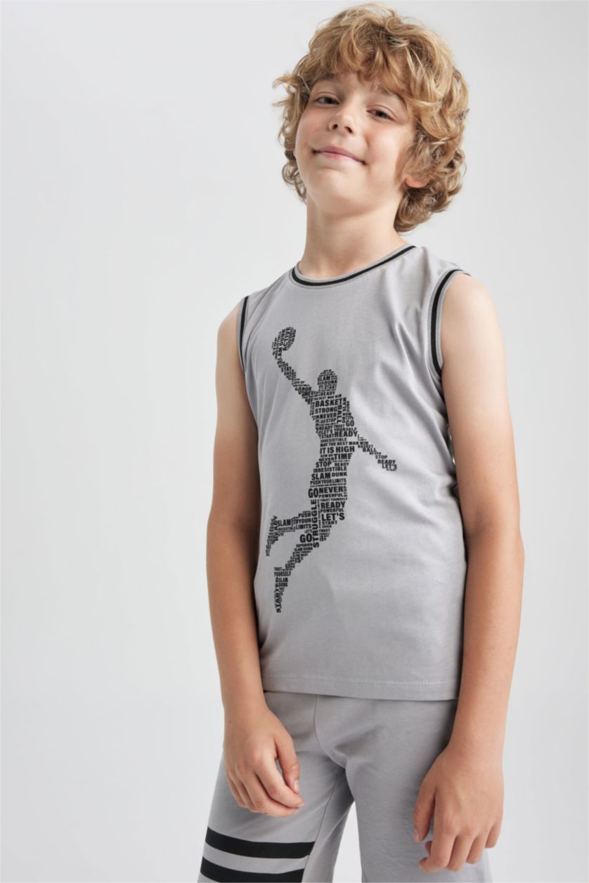 أولاد رمادي طقم ولادي شورت وفانيلة - قطعتين