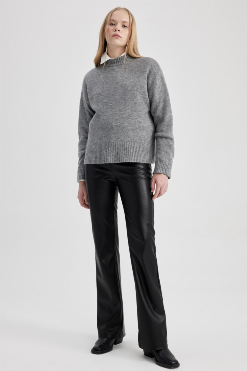 WOMAN Black Flare Faux Leather Trousers