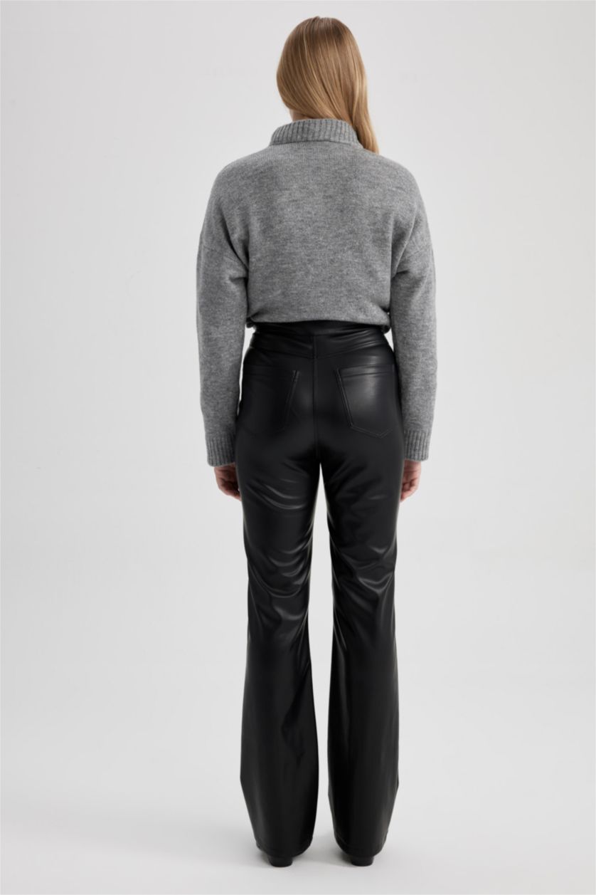 WOMAN Black Flare Faux Leather Trousers