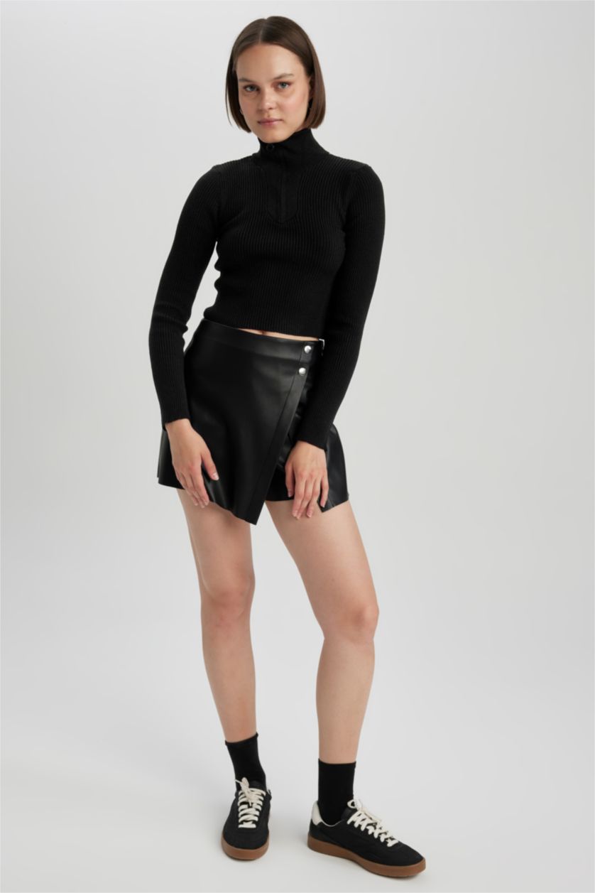 Женщины Черный Юбка-шорты из искусственной кожи