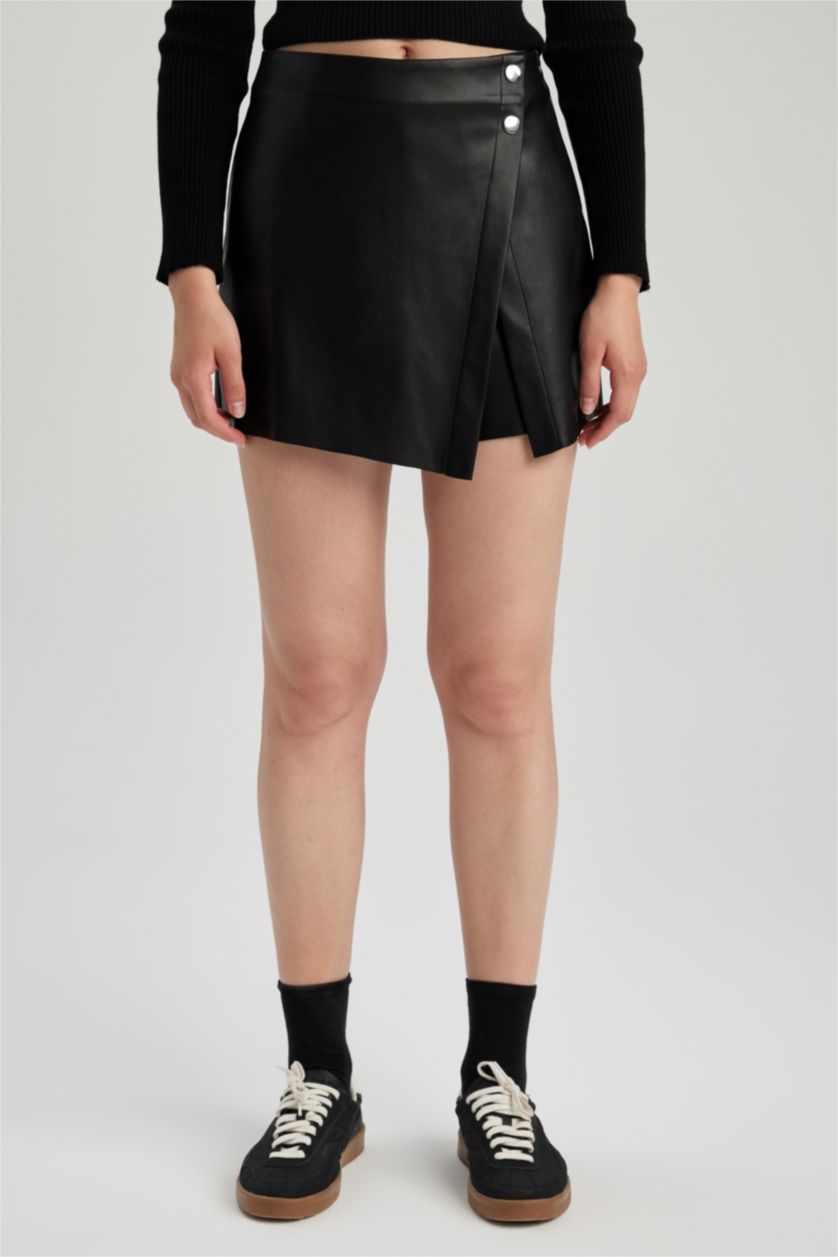 Женщины Черный Юбка-шорты из искусственной кожи