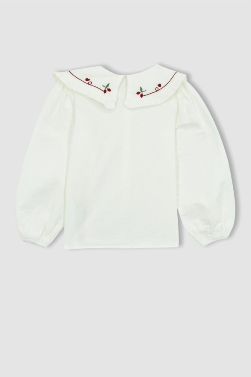 Kız Çocuk - Genç Kız Bej Kız Çocuk Büyük Yaka Müslin Uzun Kollu Gömlek