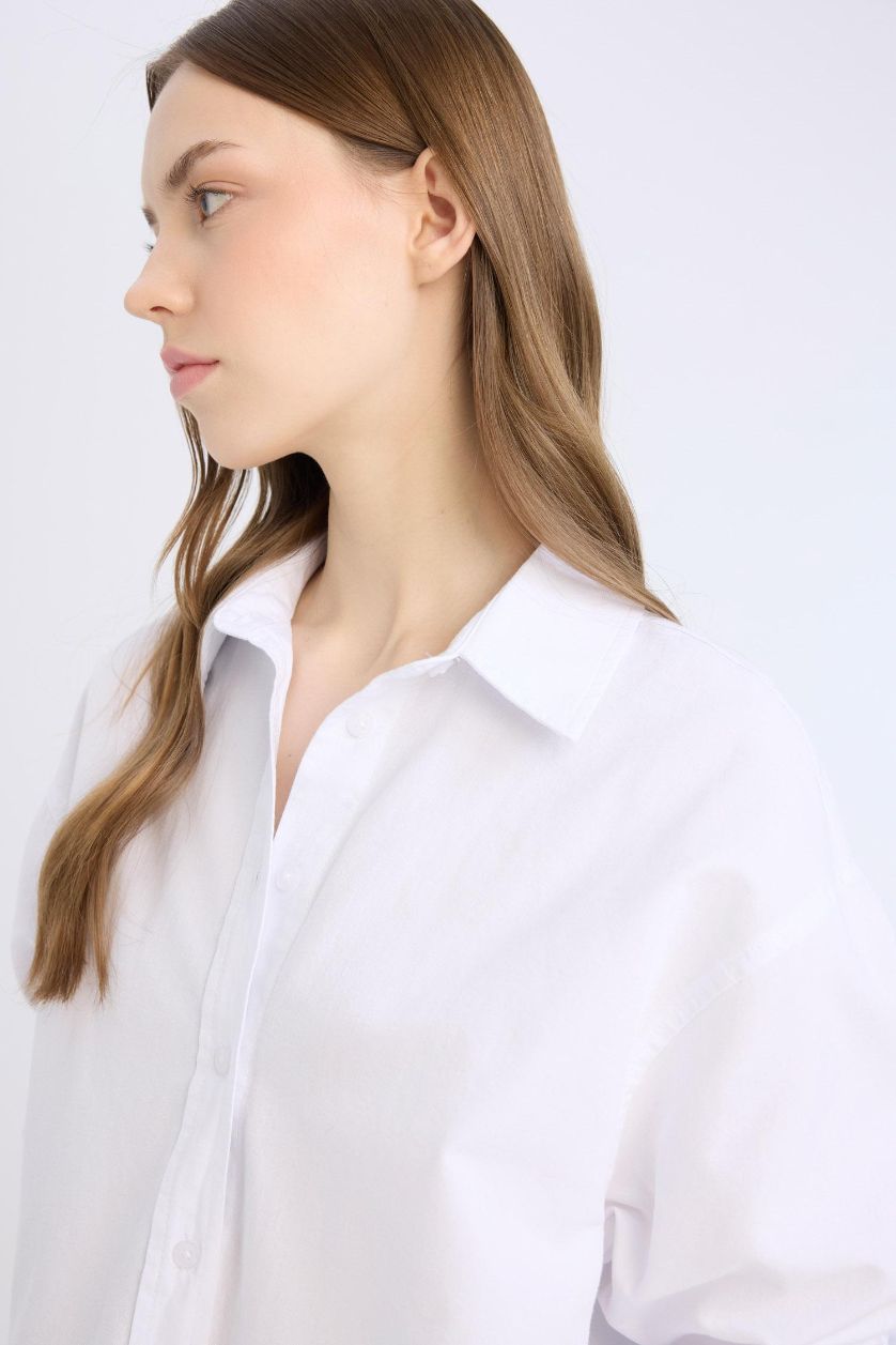 نساء اوف وايت قميص ردن طويل أوكسفورد اوفر سايز