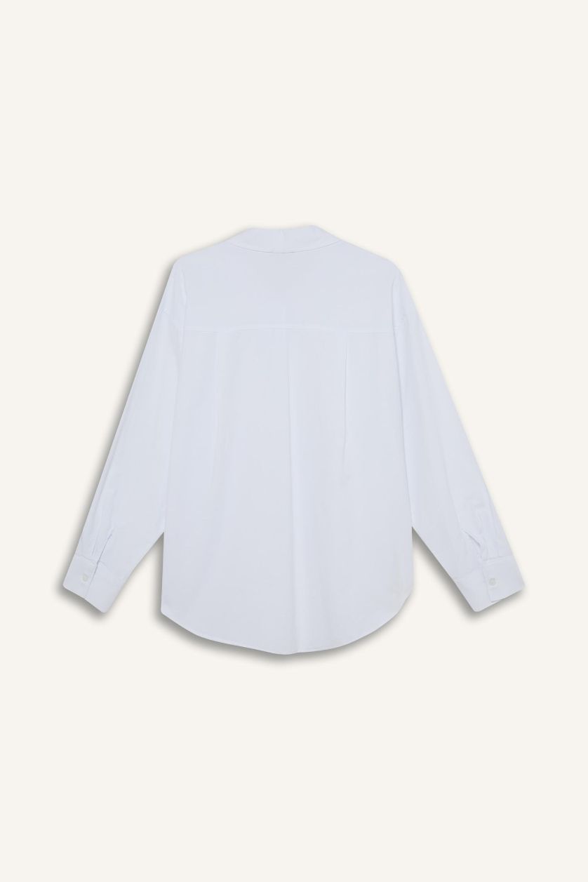 نساء اوف وايت قميص ردن طويل أوكسفورد اوفر سايز