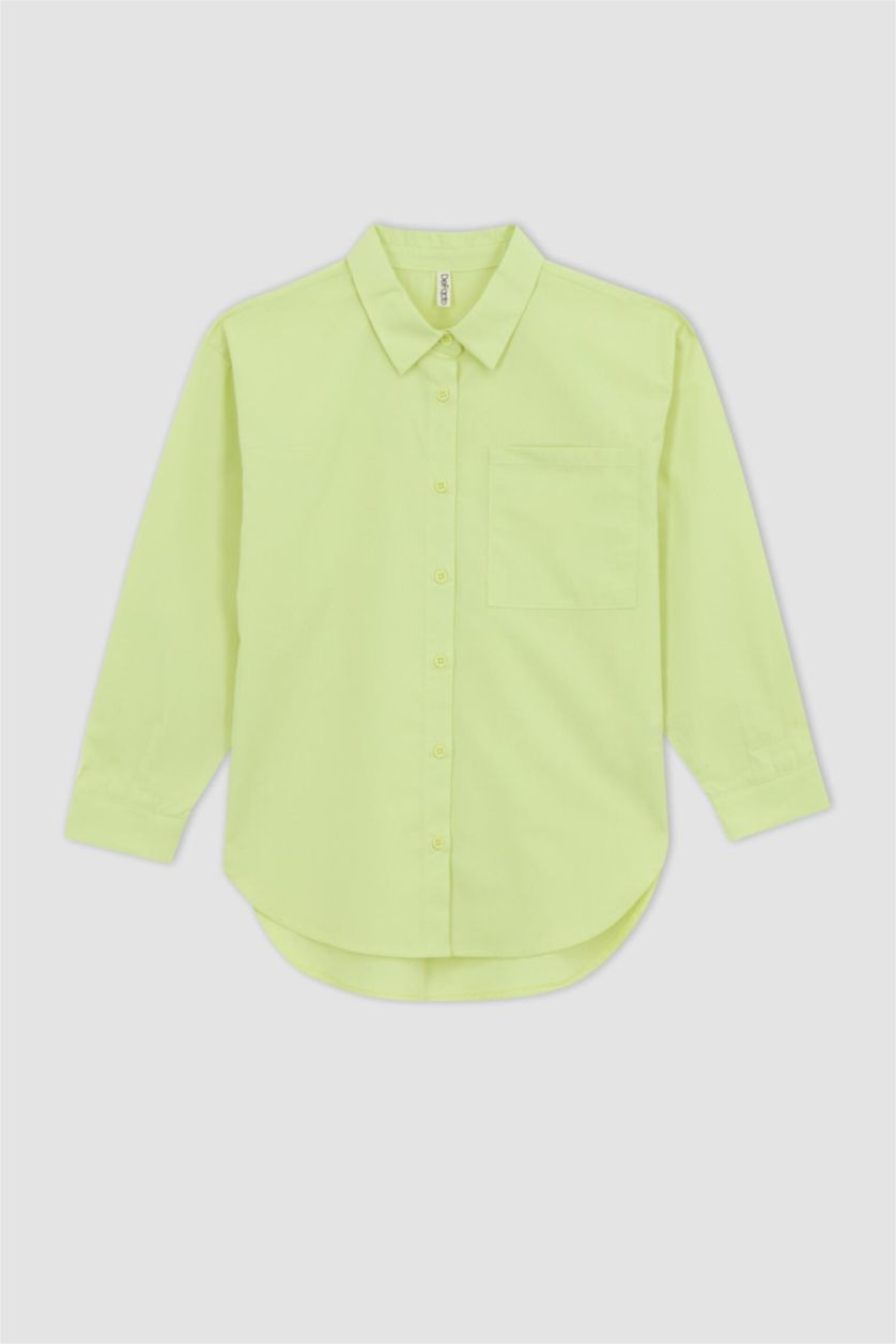 Дівчачий Світло зелений Сорочка з довгим рукавом з попліну для дівчаток