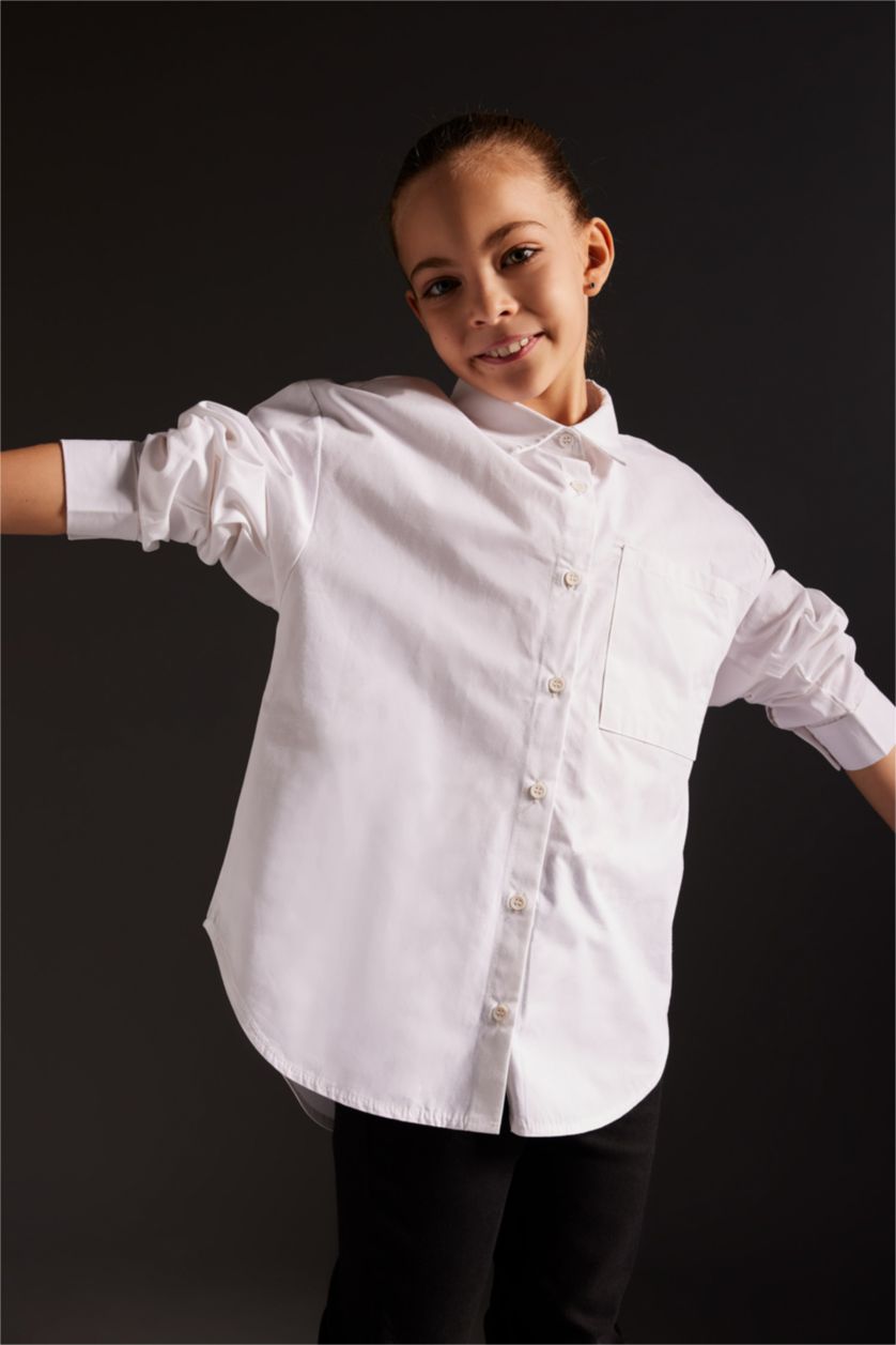 FILLES Blanc Chemise Oversize à Manches Longues en Popeline pour Fille