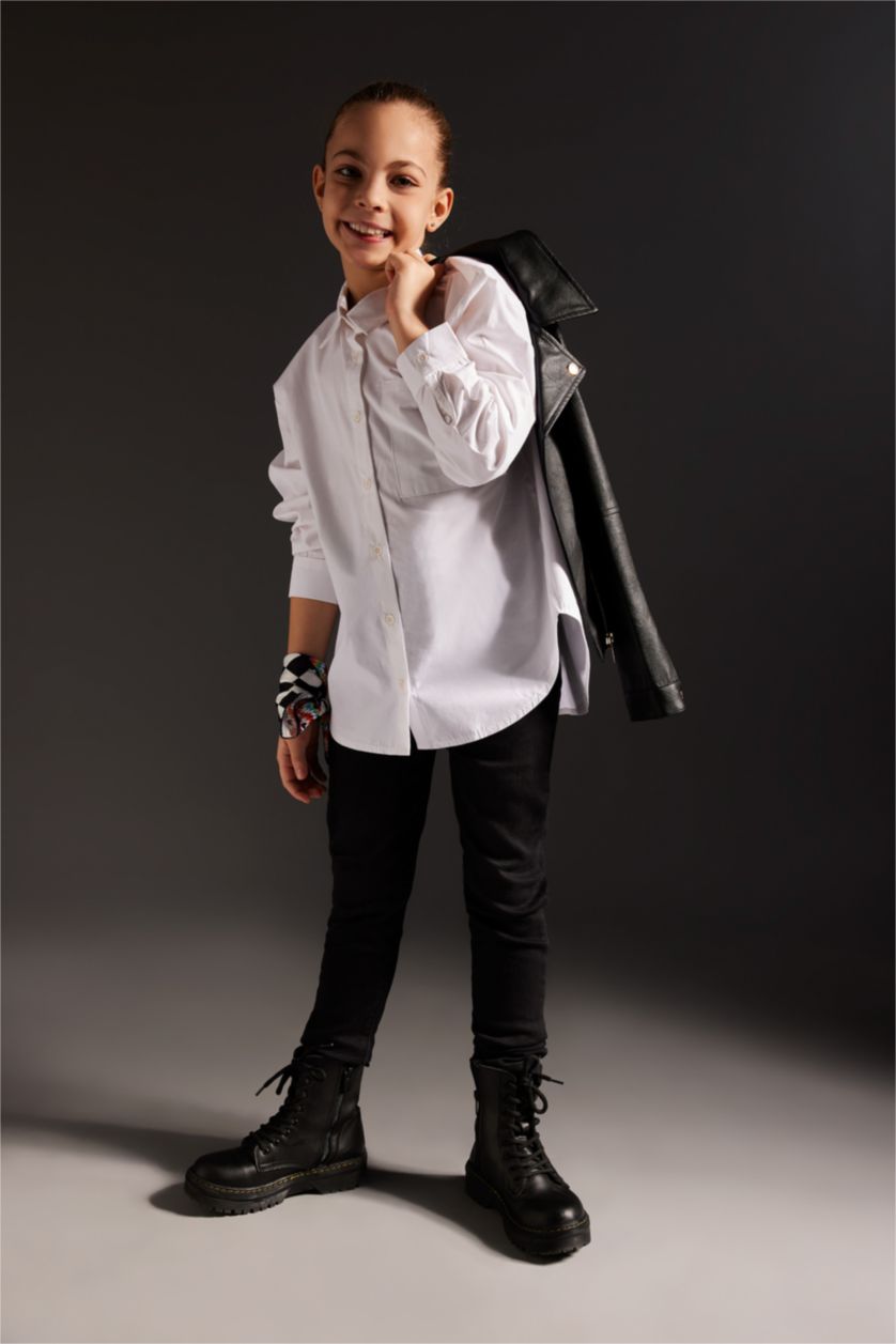 FILLES Blanc Chemise Oversize à Manches Longues en Popeline pour Fille