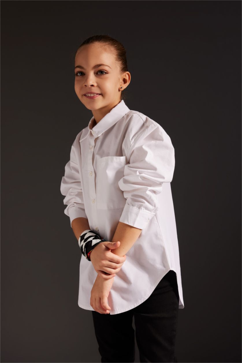 FILLES Blanc Chemise Oversize à Manches Longues en Popeline pour Fille