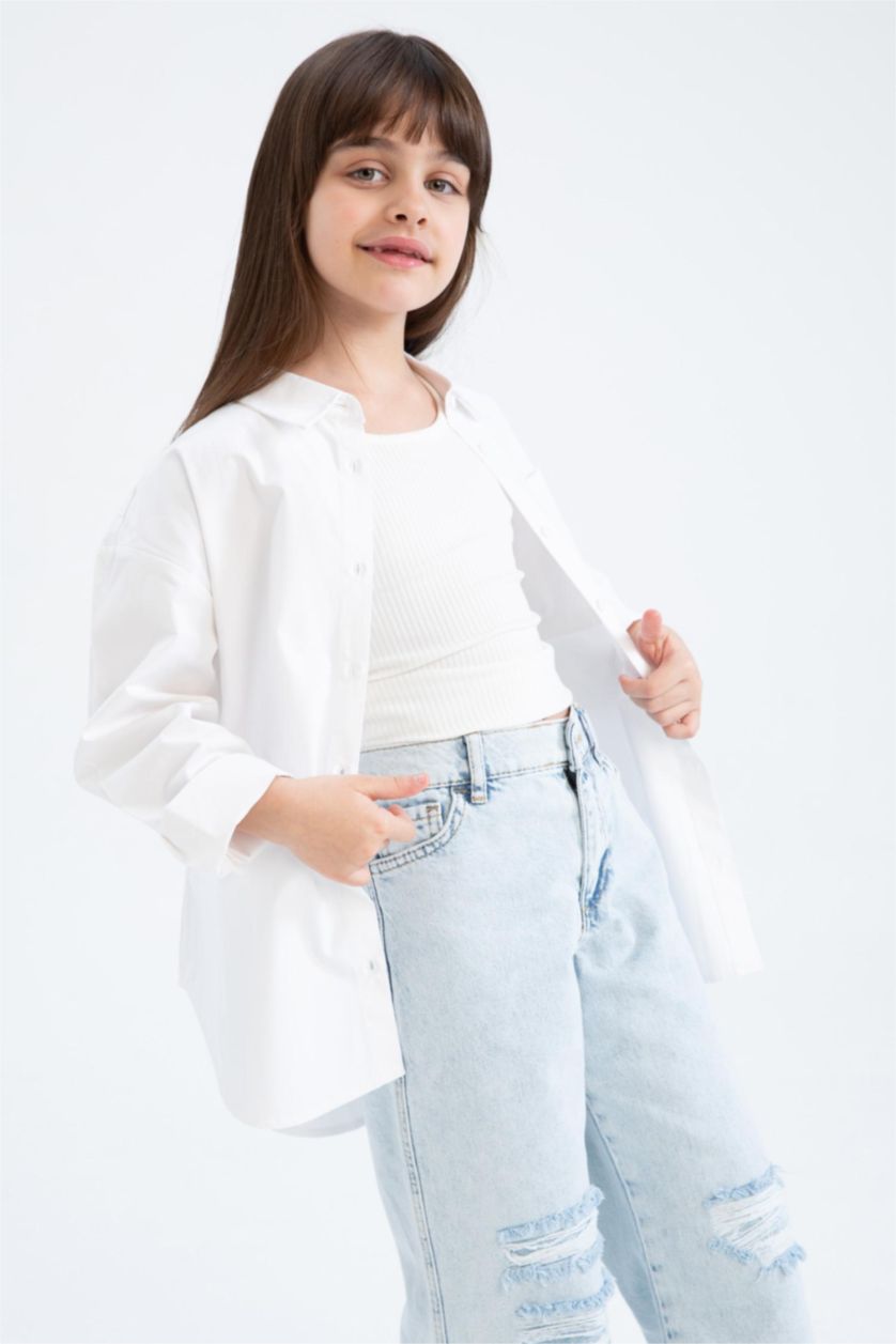 FILLES Blanc Chemise Oversize à Manches Longues en Popeline pour Fille