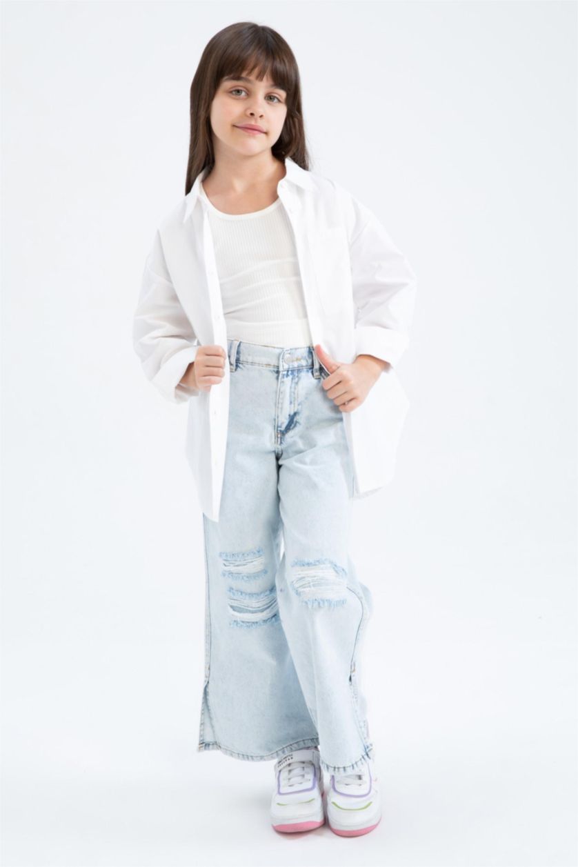 FILLES Blanc Chemise Oversize à Manches Longues en Popeline pour Fille