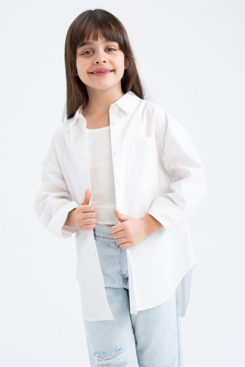 FILLES Blanc Chemise Oversize à Manches Longues en Popeline pour Fille