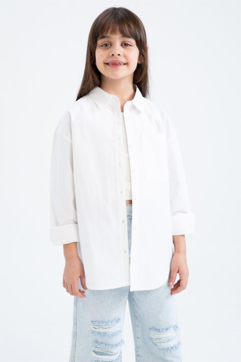 FILLES Blanc Chemise Oversize à Manches Longues en Popeline pour Fille