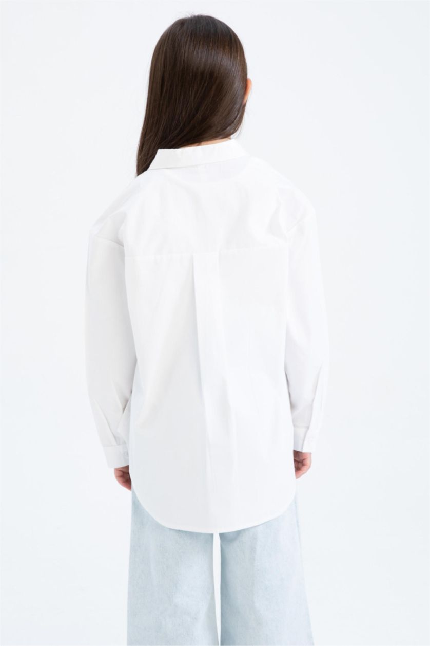 FILLES Blanc Chemise Oversize à Manches Longues en Popeline pour Fille