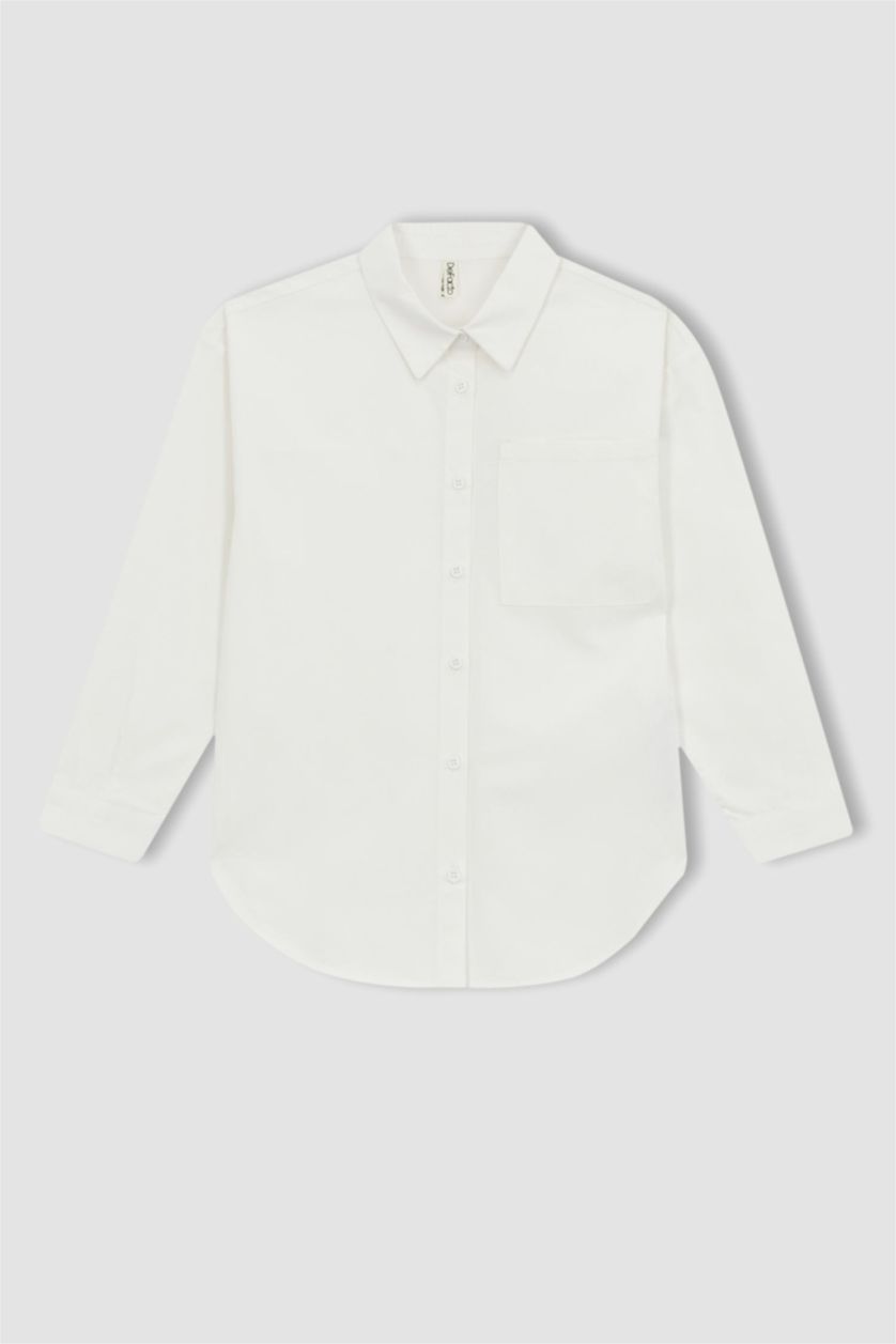 FILLES Blanc Chemise Oversize à Manches Longues en Popeline pour Fille