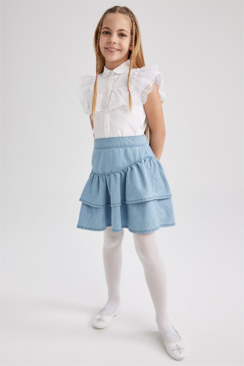 FILLES Blanc Chemise À Manches Courtes En Popeline Coupe Régulière Pour Fille