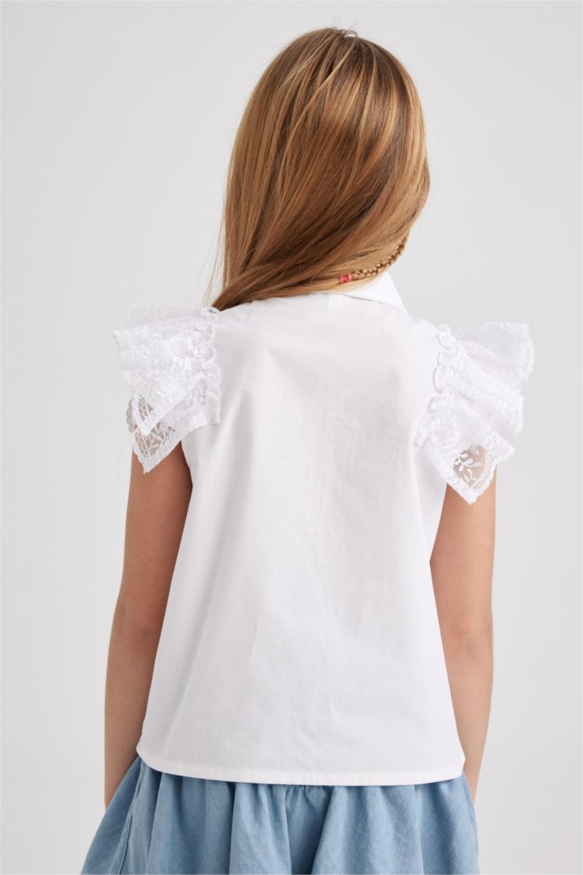 FILLES Blanc Chemise À Manches Courtes En Popeline Coupe Régulière Pour Fille