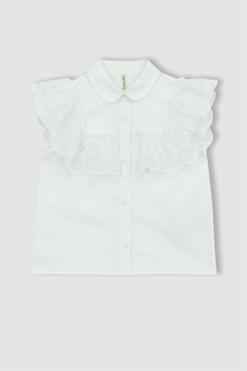 FILLES Blanc Chemise À Manches Courtes En Popeline Coupe Régulière Pour Fille