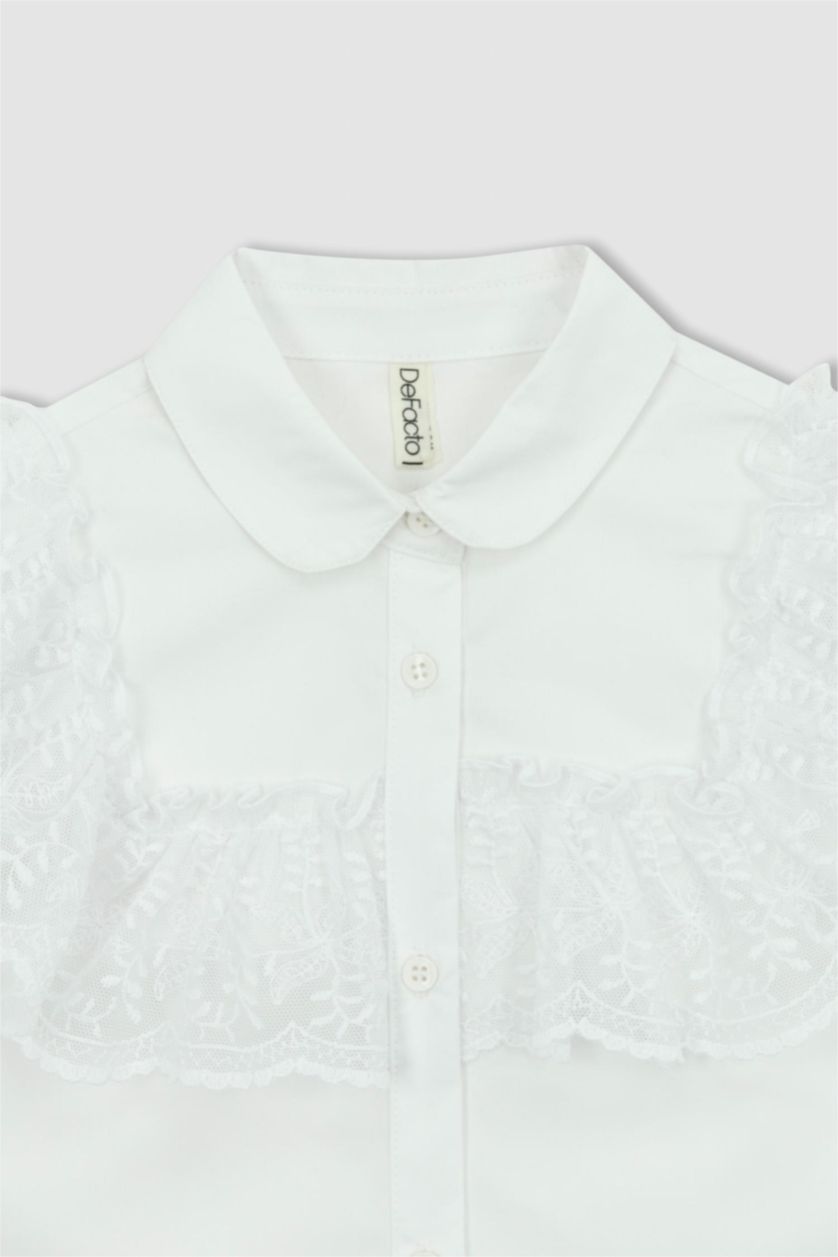 FILLES Blanc Chemise À Manches Courtes En Popeline Coupe Régulière Pour Fille