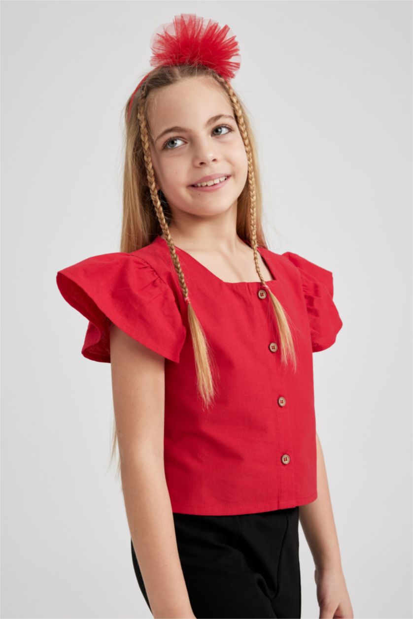 Девочки и подростки Красный Блузка с коротким рукавом для девочек, Школьная коллекция