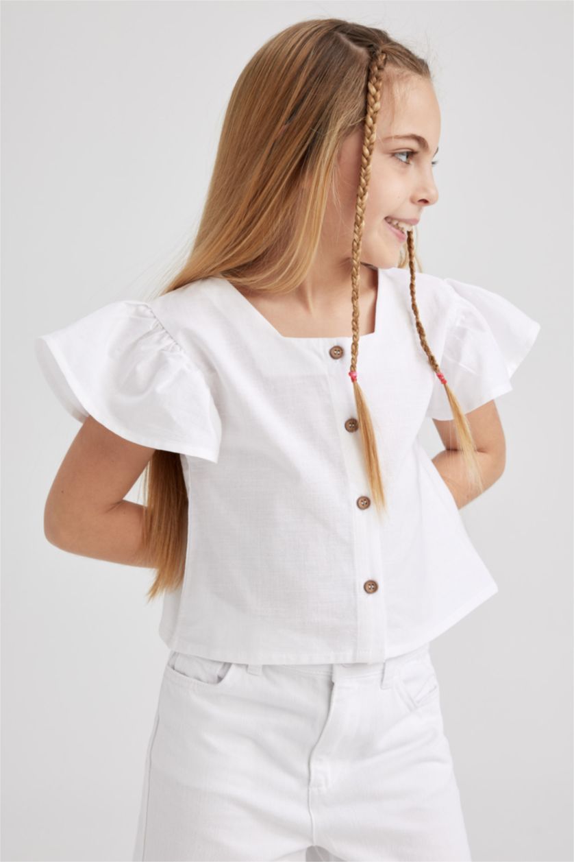 بناتي أبيض بلوزة بناتي نص كم