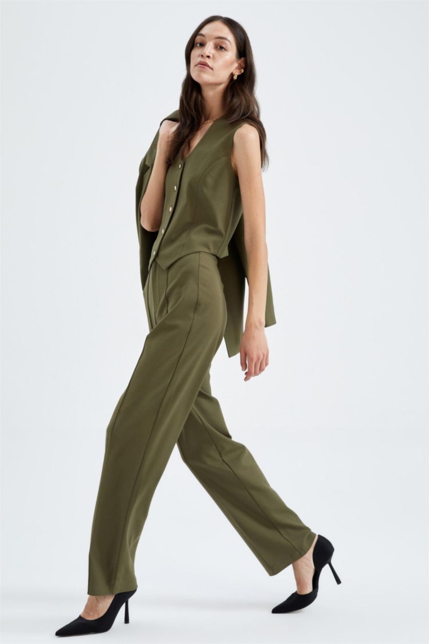 حريمي كاكي بنطلون وايد ليج برجل واسع بجيب من Sorbe X Defacto