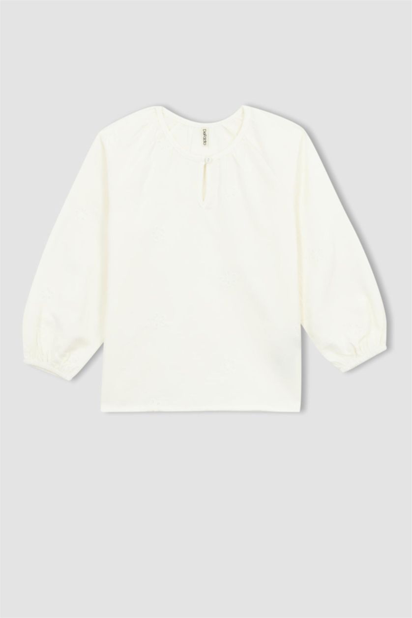 Girls & Teens Beige Girl Relax Fit Muslin Long Sleeve Blouse