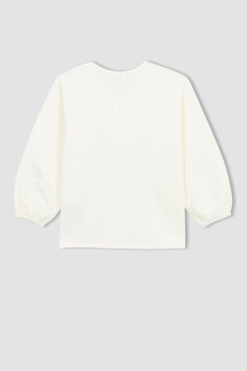 Girls & Teens Beige Girl Relax Fit Muslin Long Sleeve Blouse