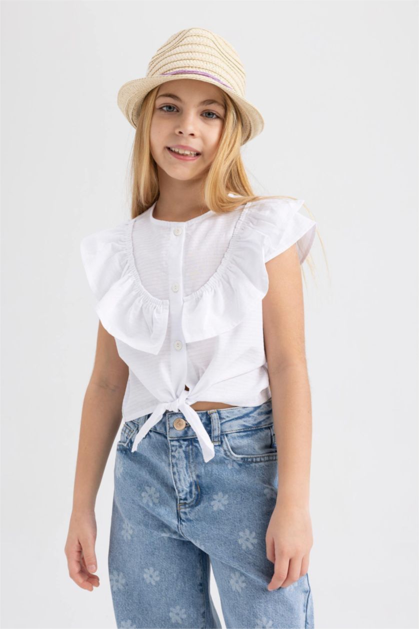 Girls & Teens White Girl Cotton Short Sleeve Shirt