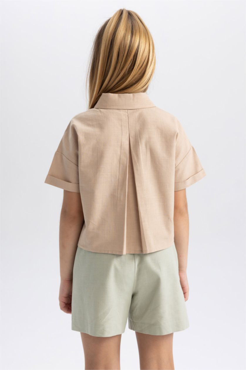 Девочки и подростки Светлый визон Рубашкас коротким рукавом из льна для девочек