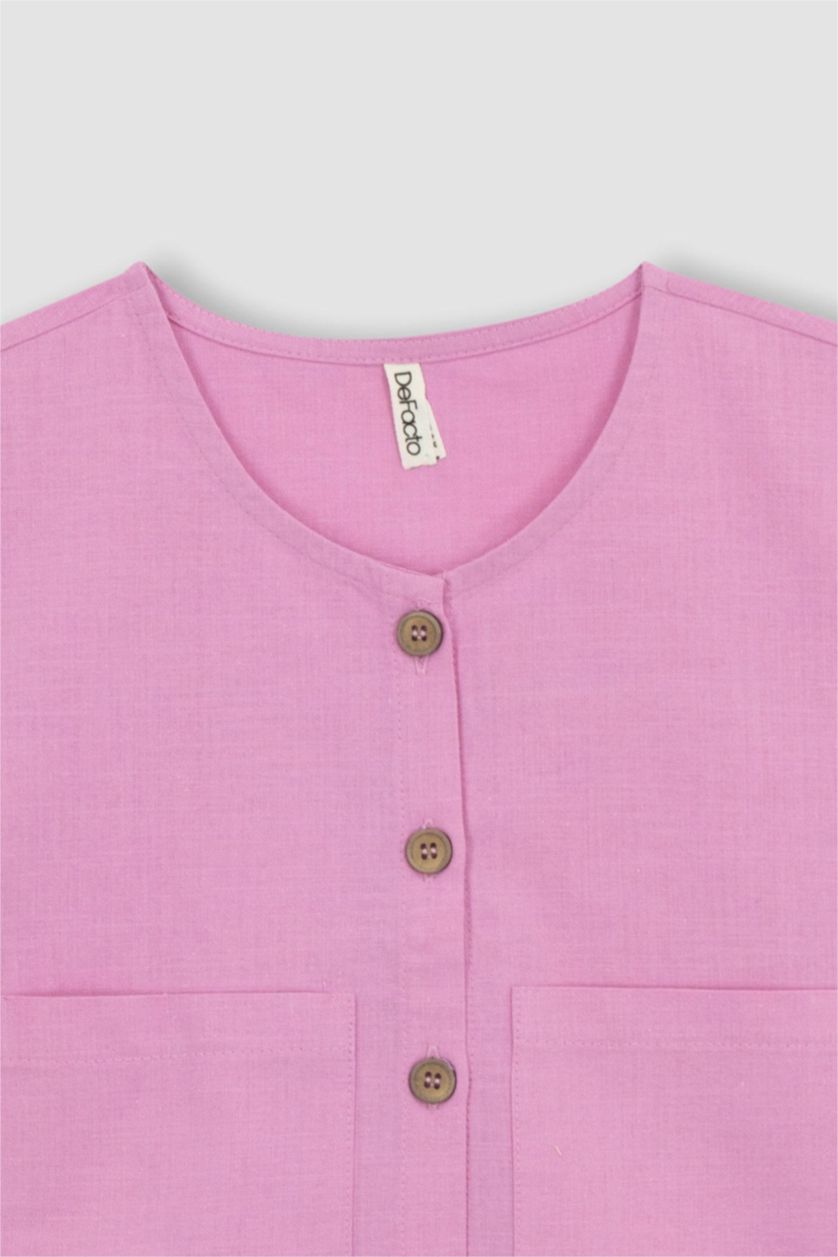 FILLES Rose Chemise À Manches Courtes Aspect Lin Coupe Moderne Pour Fille