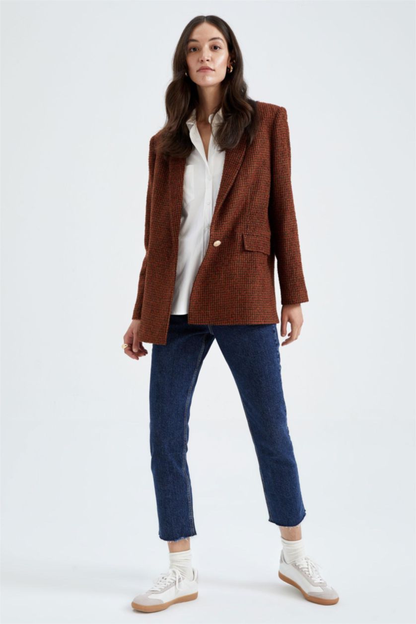 Kadın Turuncu Sorbe X Defacto Oversize Fit Yün Görünümlü Blazer Ceket