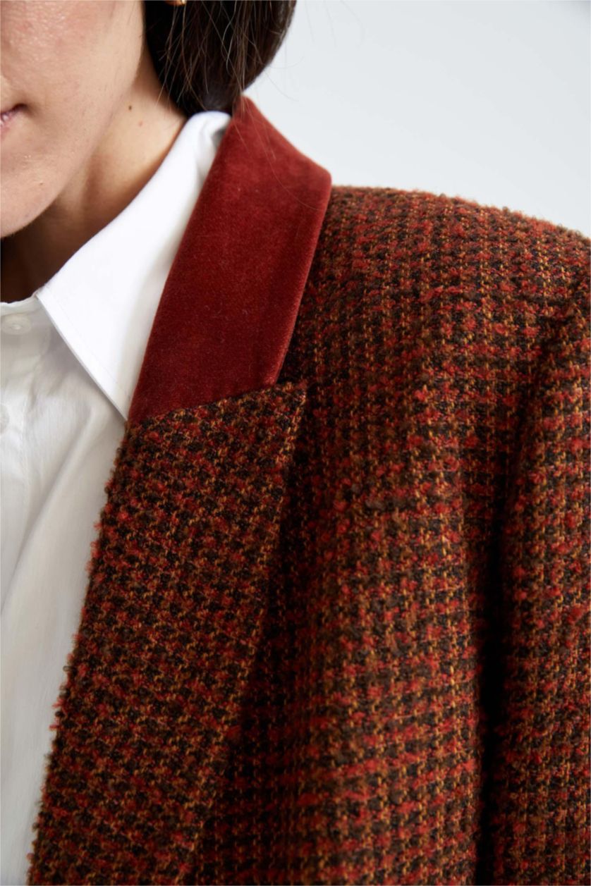 Kadın Turuncu Sorbe X Defacto Oversize Fit Yün Görünümlü Blazer Ceket