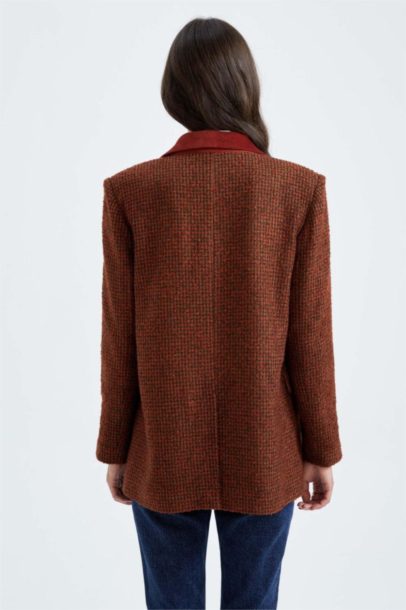 Kadın Turuncu Sorbe X Defacto Oversize Fit Yün Görünümlü Blazer Ceket