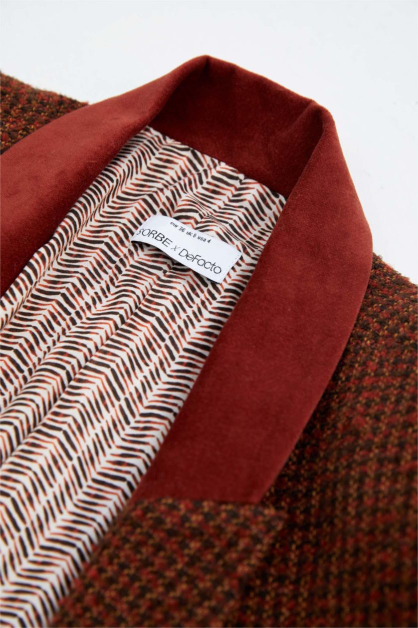 Kadın Turuncu Sorbe X Defacto Oversize Fit Yün Görünümlü Blazer Ceket