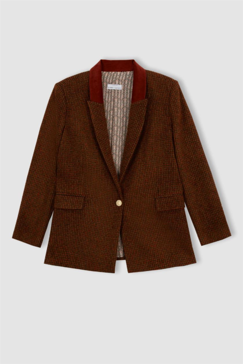 Kadın Turuncu Sorbe X Defacto Oversize Fit Yün Görünümlü Blazer Ceket