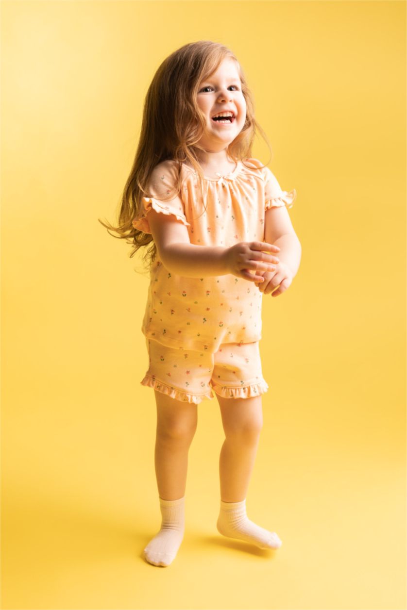 Baby Girl Light Pink Baby Girl Floral Short Sleeve 2-Pajama Set