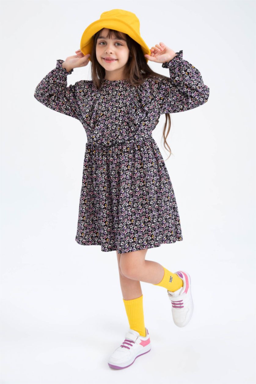 GIRLS & TEENS Black Girl Floral Long Sleeve Dress