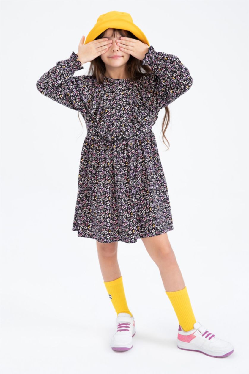 GIRLS & TEENS Black Girl Floral Long Sleeve Dress