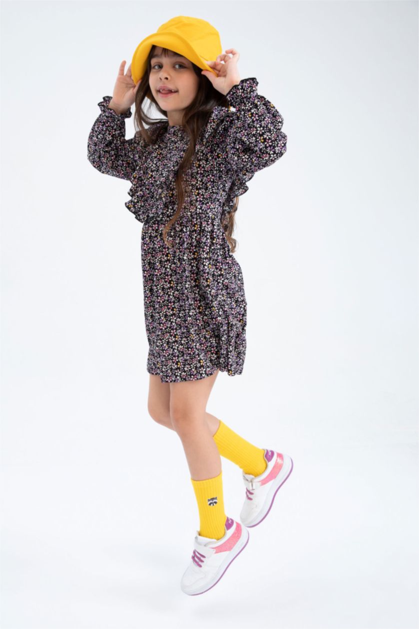 GIRLS & TEENS Black Girl Floral Long Sleeve Dress