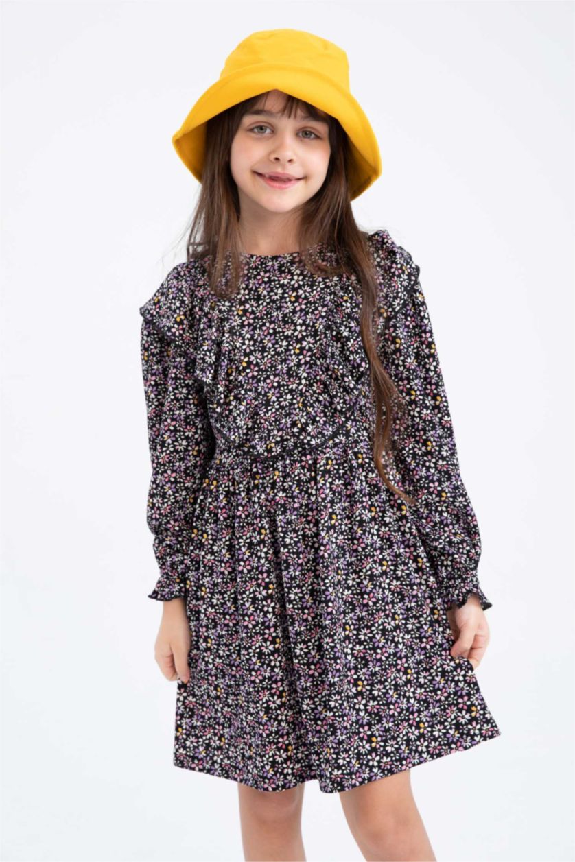 GIRLS & TEENS Black Girl Floral Long Sleeve Dress