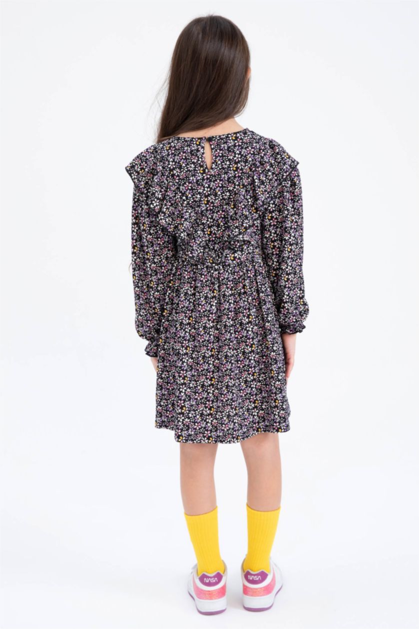 GIRLS & TEENS Black Girl Floral Long Sleeve Dress