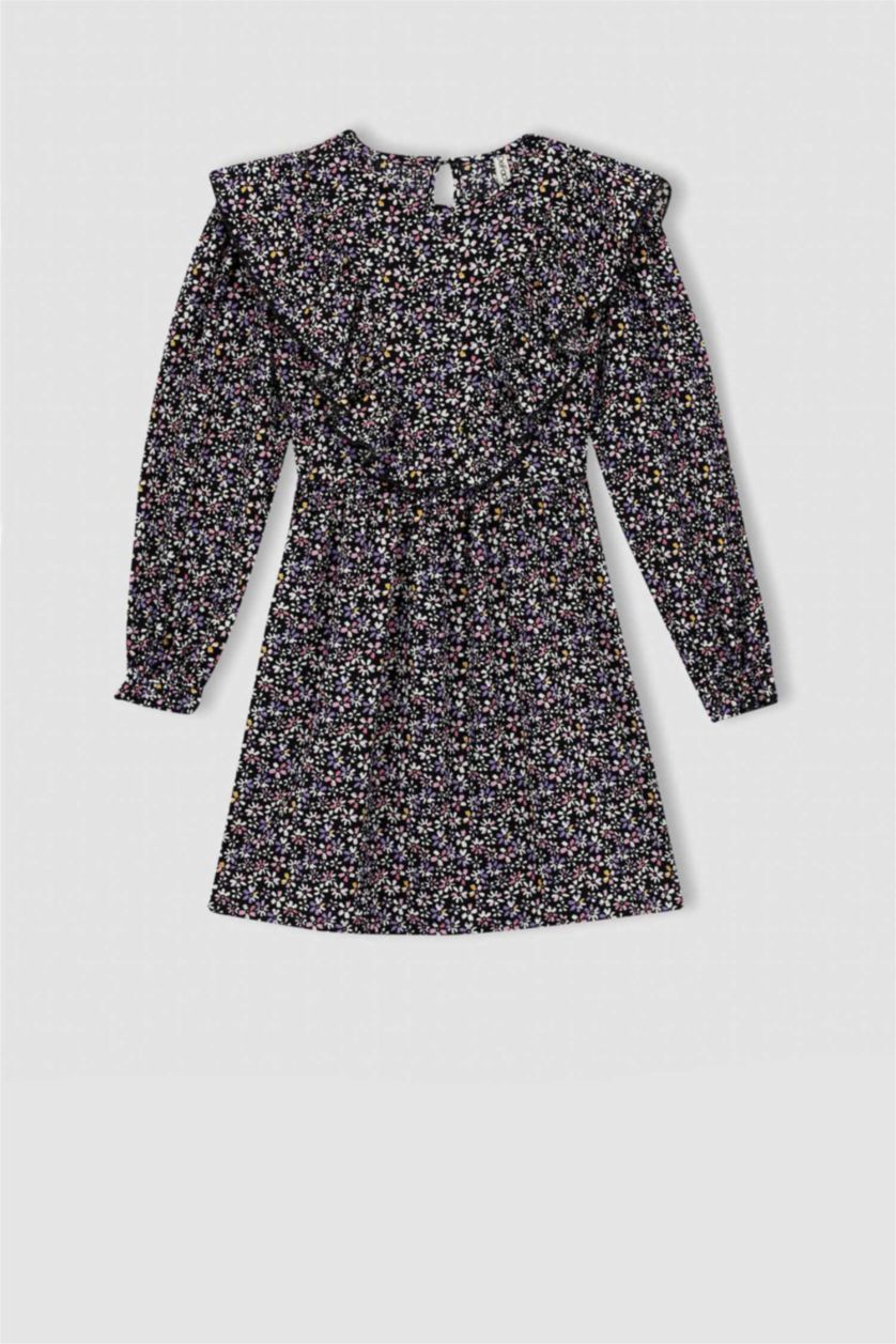 GIRLS & TEENS Black Girl Floral Long Sleeve Dress