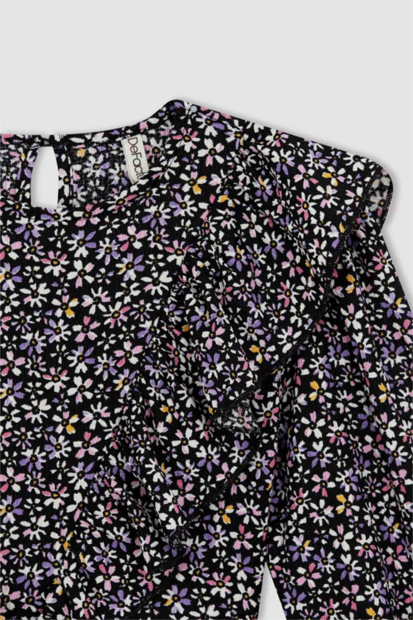 GIRLS & TEENS Black Girl Floral Long Sleeve Dress