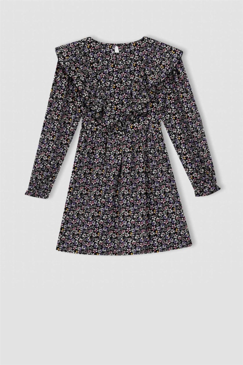 GIRLS & TEENS Black Girl Floral Long Sleeve Dress