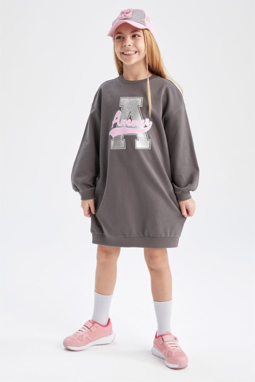 بنات أنثرا فستان قماش بقصة عادية