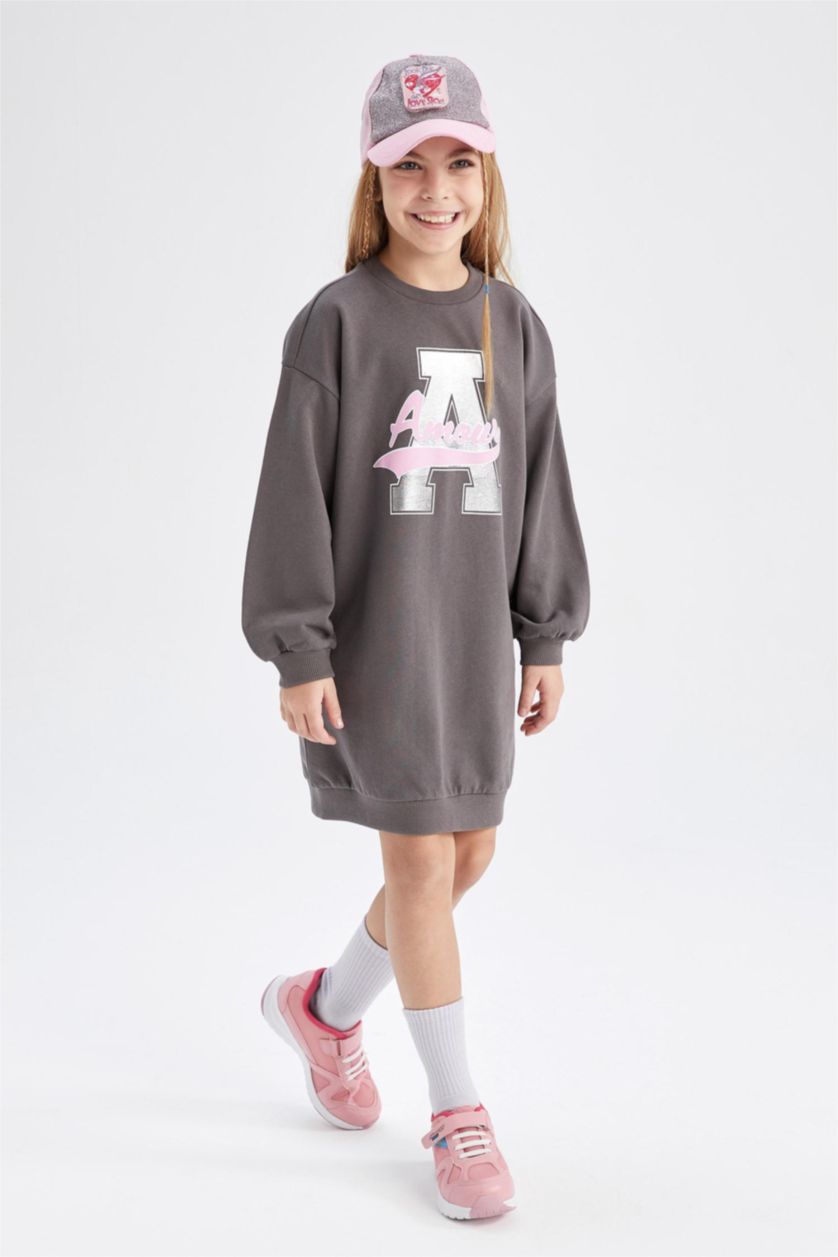 بنات أنثرا فستان قماش بقصة عادية