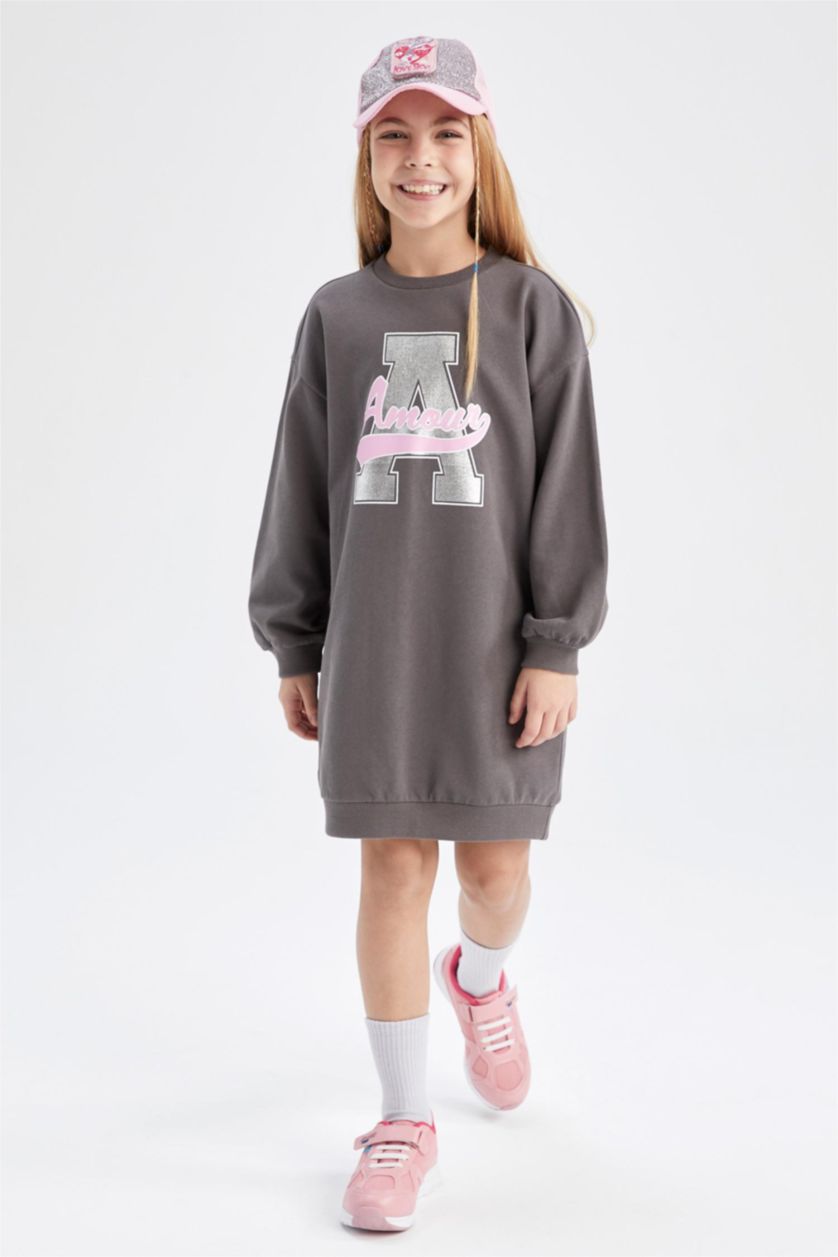 بنات أنثرا فستان قماش بقصة عادية