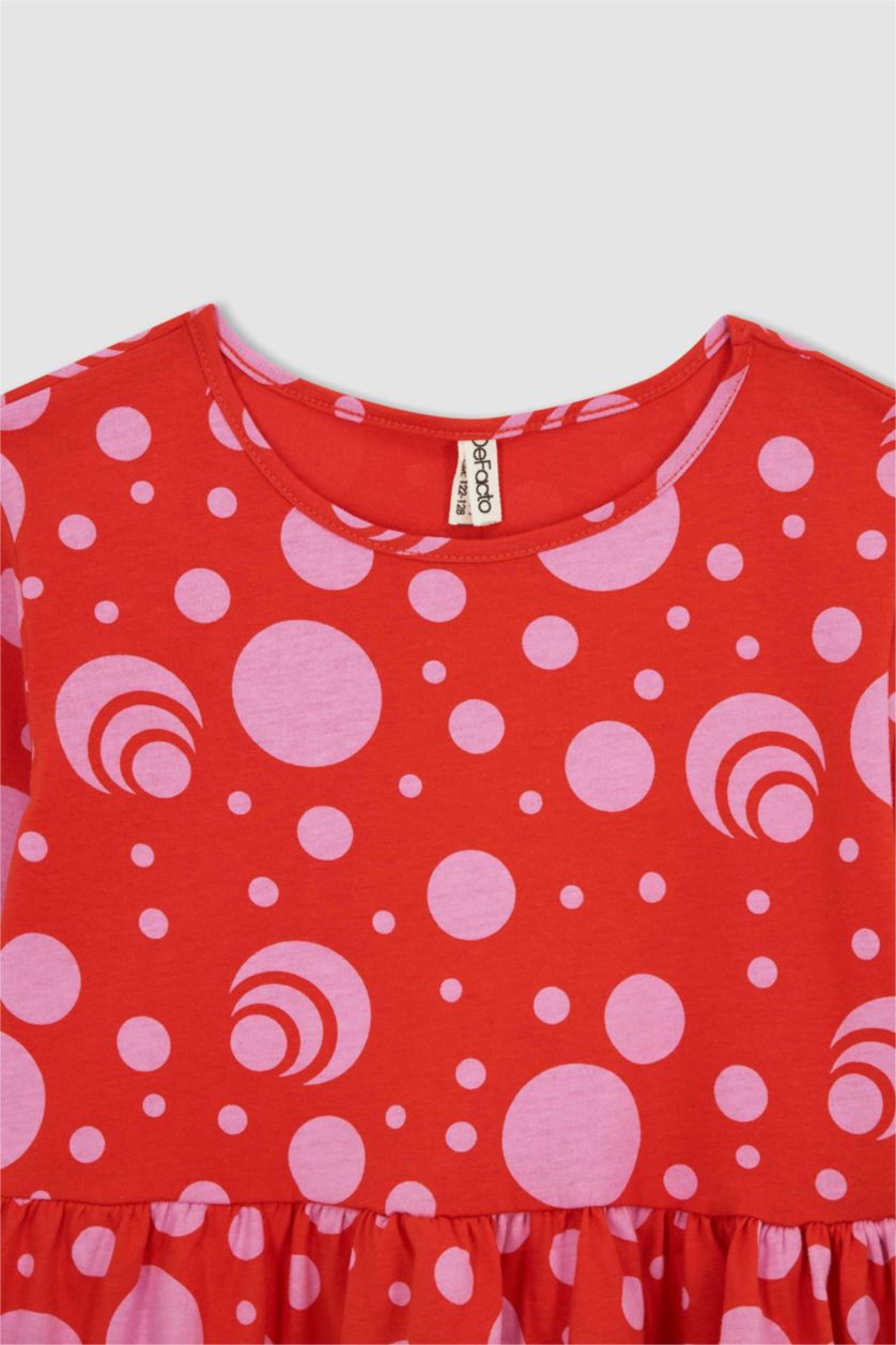 GIRLS & TEENS Koyu Mercan Girl Patterned Short Sleeve Combed Cotton Dress
