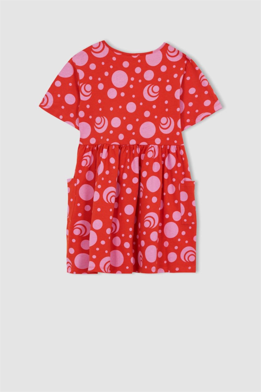 GIRLS & TEENS Koyu Mercan Girl Patterned Short Sleeve Combed Cotton Dress